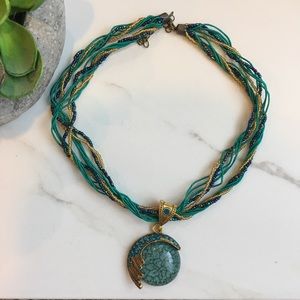 NWOT Boho Beaded Necklace with Glass Pendant